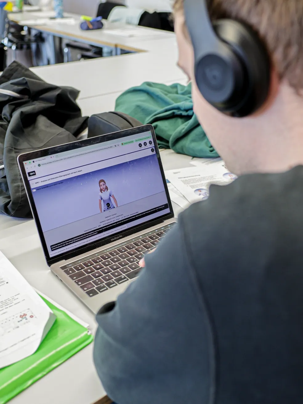 Student rehearsing a conversation with a virtual avatar