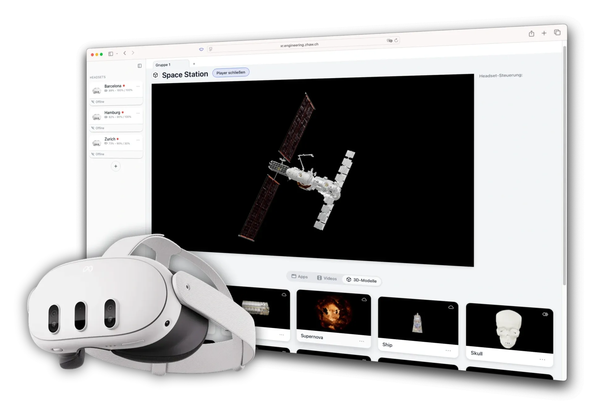 Control Center dashboard streaming a 3D model to an XR headset